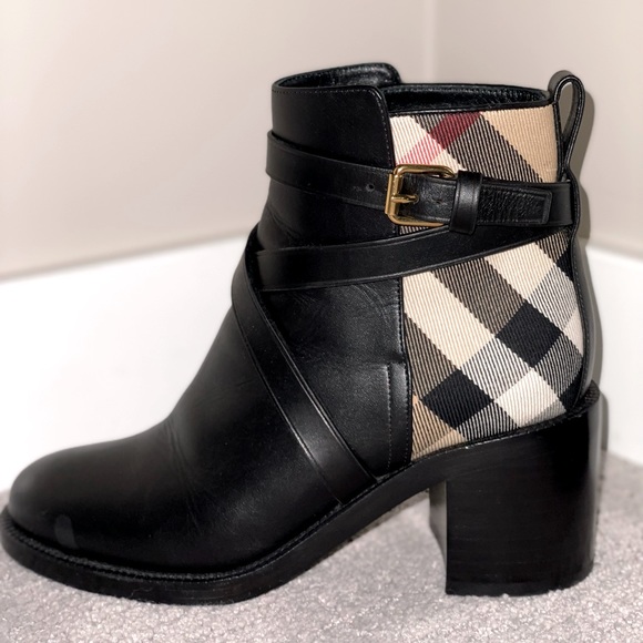 House Check and Leather Ankle Boots - Picture 3 of 5